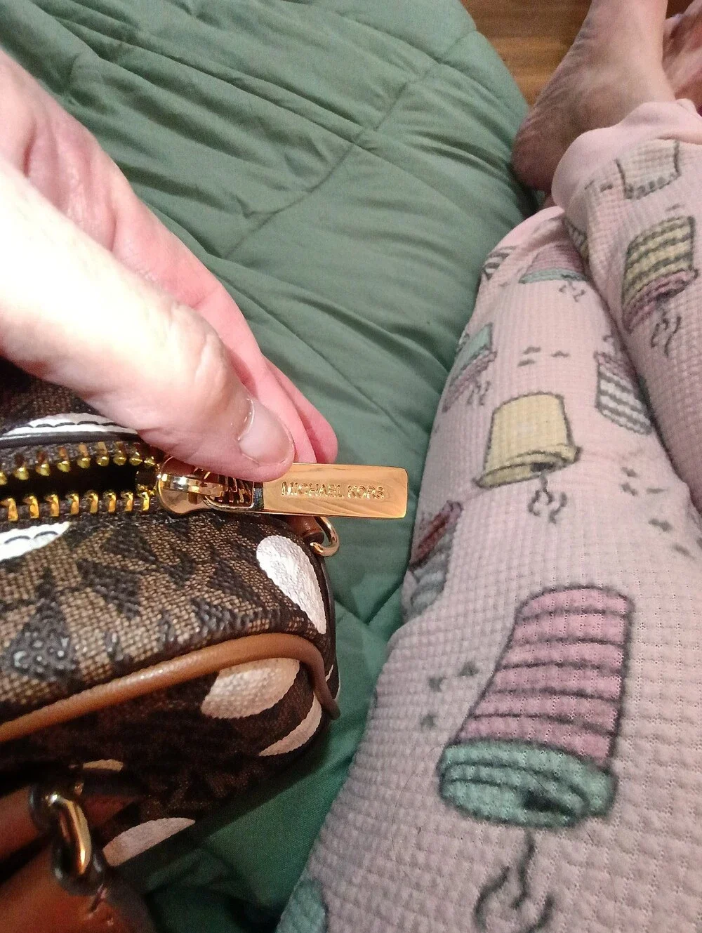 Michael Kors Brown Canvas Polka Dot Satchel with Tan Trim